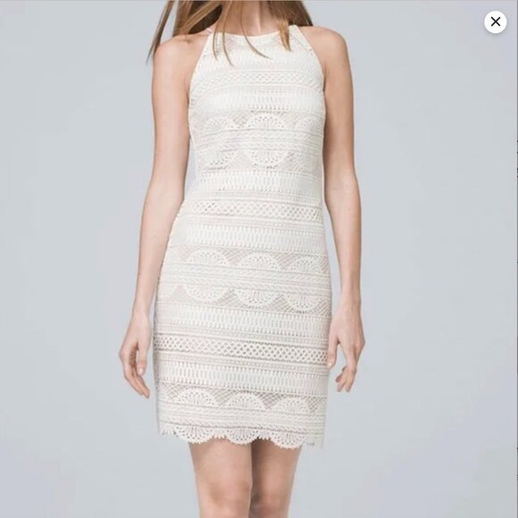 White House Black Market Dresses & Skirts - White House Black Market Off White Lace Shift Halter Dress Cocktail Evening 6